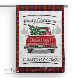 Tartan House Flag Vintage Red Truck with Christmas Tree Family Scottish Clan Broun Tartan Flag, Tartan Garden Flag, Tartan House Flag, Tartan Flag, Crest Garden Flag, Garden Flag, Ireland Garden Flag, Family Crest, Custom Flag, Custom Garden Flag, Ireland Custom Flag, Clan Tartan Flags