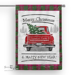 Tartan House Flag Vintage Red Truck with Christmas Tree Family Scottish Clan Crawford Modern Tartan Flag, Tartan Garden Flag, Tartan House Flag, Tartan Flag, Crest Garden Flag, Garden Flag, Ireland Garden Flag, Family Crest, Custom Flag, Custom Garden Flag, Ireland Custom Flag, Clan Tartan Flags