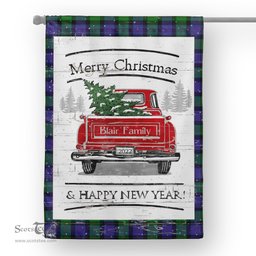 Tartan House Flag Vintage Red Truck with Christmas Tree Family Scottish Clan Blair Modern Tartan Flag, Tartan Garden Flag, Tartan House Flag, Tartan Flag, Crest Garden Flag, Garden Flag, Ireland Garden Flag, Family Crest, Custom Flag, Custom Garden Flag, Ireland Custom Flag, Clan Tartan Flags