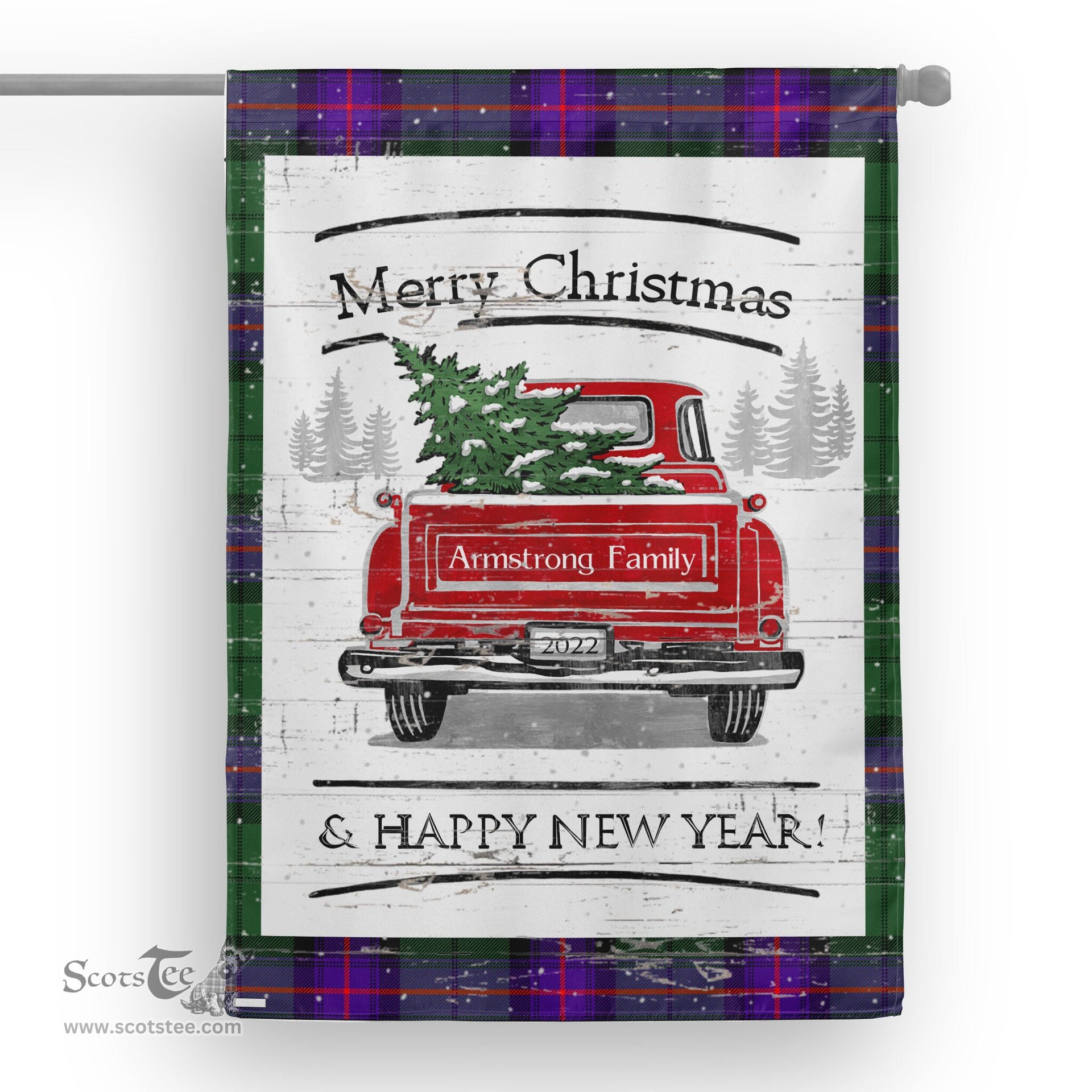 Tartan House Flag Vintage Red Truck with Christmas Tree Family Scottish Clan Armstrong Tartan Flag, Tartan Garden Flag, Tartan House Flag, Tartan Flag, Crest Garden Flag, Garden Flag, Ireland Garden Flag, Family Crest, Custom Flag, Custom Garden Flag, Ireland Custom Flag, Clan Tartan Flags