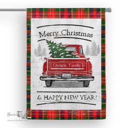 Tartan House Flag Vintage Red Truck with Christmas Tree Family Scottish Clan Christie Tartan Flag, Tartan Garden Flag, Tartan House Flag, Tartan Flag, Crest Garden Flag, Garden Flag, Ireland Garden Flag, Family Crest, Custom Flag, Custom Garden Flag, Ireland Custom Flag, Clan Tartan Flags