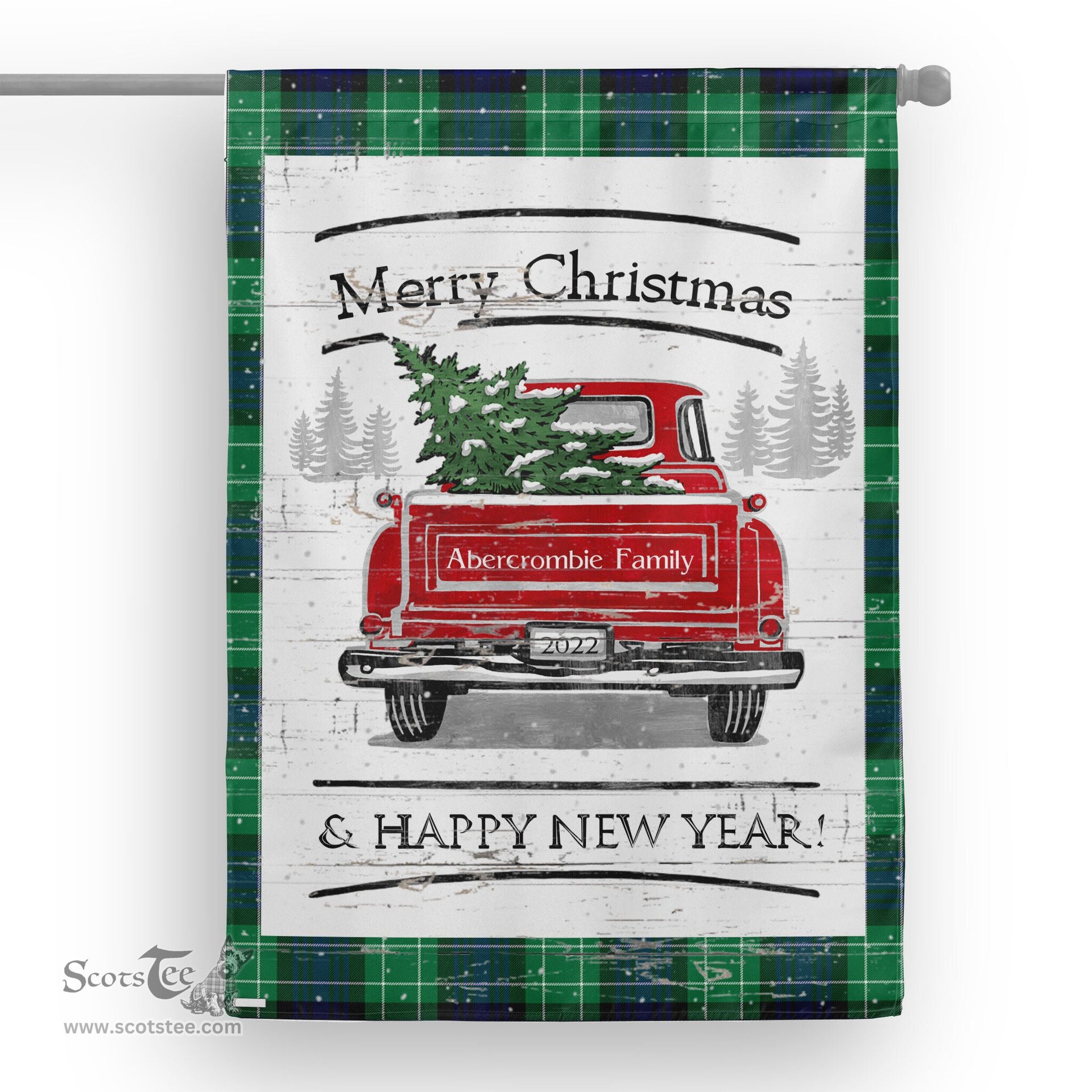 Tartan House Flag Vintage Red Truck with Christmas Tree Family Scottish Clan Abercrombie Tartan Flag, Tartan Garden Flag, Tartan House Flag, Tartan Flag, Crest Garden Flag, Garden Flag, Ireland Garden Flag, Family Crest, Custom Flag, Custom Garden Flag, Ireland Custom Flag, Clan Tartan Flags