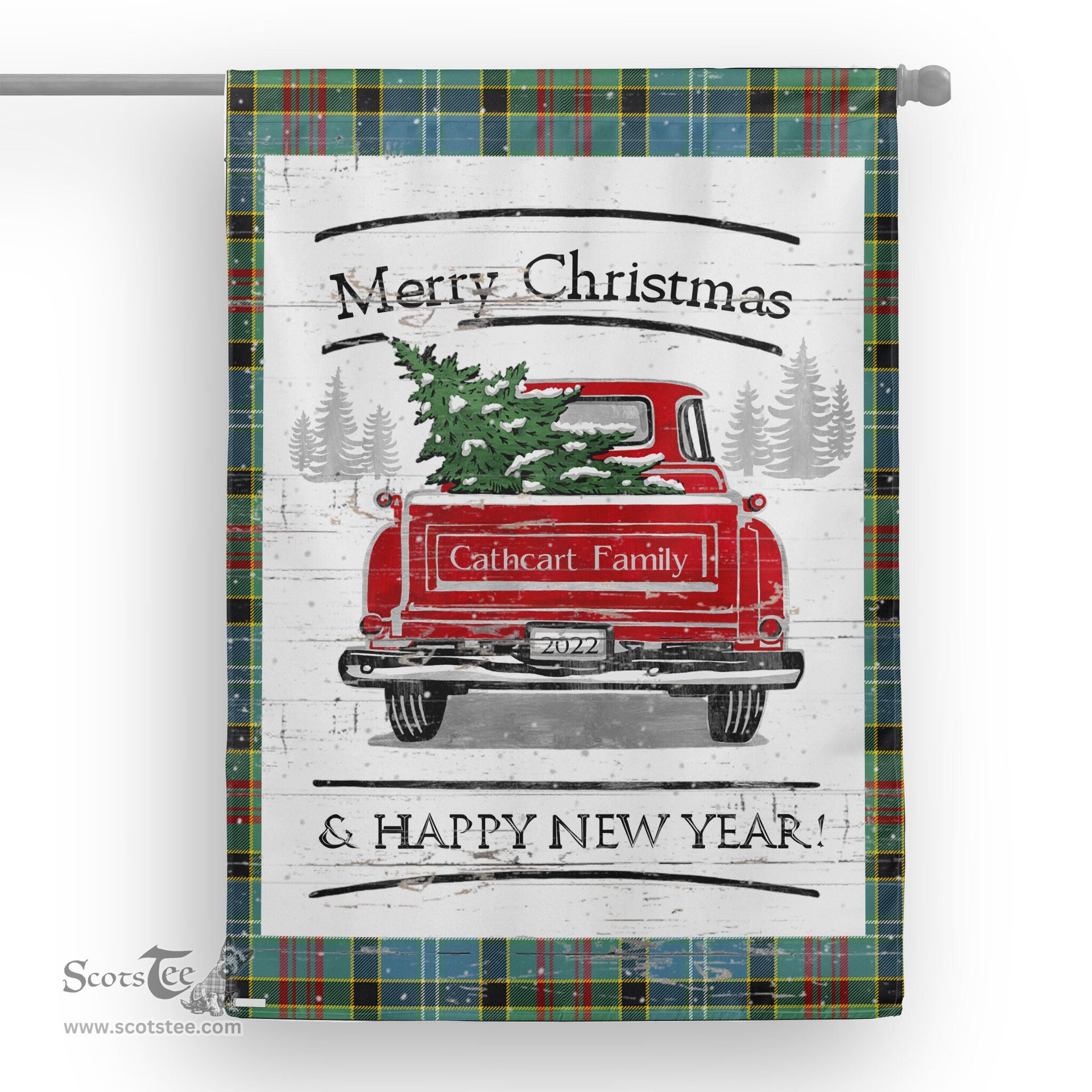 Tartan House Flag Vintage Red Truck with Christmas Tree Family Scottish Clan Cathcart Tartan Flag, Tartan Garden Flag, Tartan House Flag, Tartan Flag, Crest Garden Flag, Garden Flag, Ireland Garden Flag, Family Crest, Custom Flag, Custom Garden Flag, Ireland Custom Flag, Clan Tartan Flags