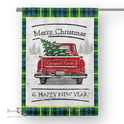 Tartan House Flag Vintage Red Truck with Christmas Tree Family Scottish Clan Campbell Of Breadalbane Ancient Tartan Flag, Tartan Garden Flag, Tartan House Flag, Tartan Flag, Crest Garden Flag, Garden Flag, Ireland Garden Flag, Family Crest, Custom Flag, Custom Garden Flag, Ireland Custom Flag, Clan Tartan Flags