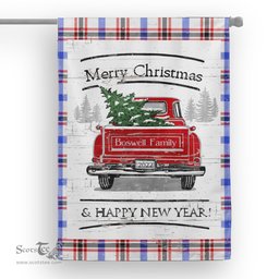 Tartan House Flag Vintage Red Truck with Christmas Tree Family Scottish Clan Boswell Modern Tartan Flag, Tartan Garden Flag, Tartan House Flag, Tartan Flag, Crest Garden Flag, Garden Flag, Ireland Garden Flag, Family Crest, Custom Flag, Custom Garden Flag, Ireland Custom Flag, Clan Tartan Flags