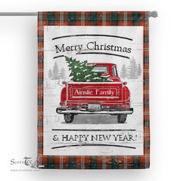 Tartan House Flag Vintage Red Truck with Christmas Tree Family Scottish Clan Ainslie Tartan Flag, Tartan Garden Flag, Tartan House Flag, Tartan Flag, Crest Garden Flag, Garden Flag, Ireland Garden Flag, Family Crest, Custom Flag, Custom Garden Flag, Ireland Custom Flag, Clan Tartan Flags