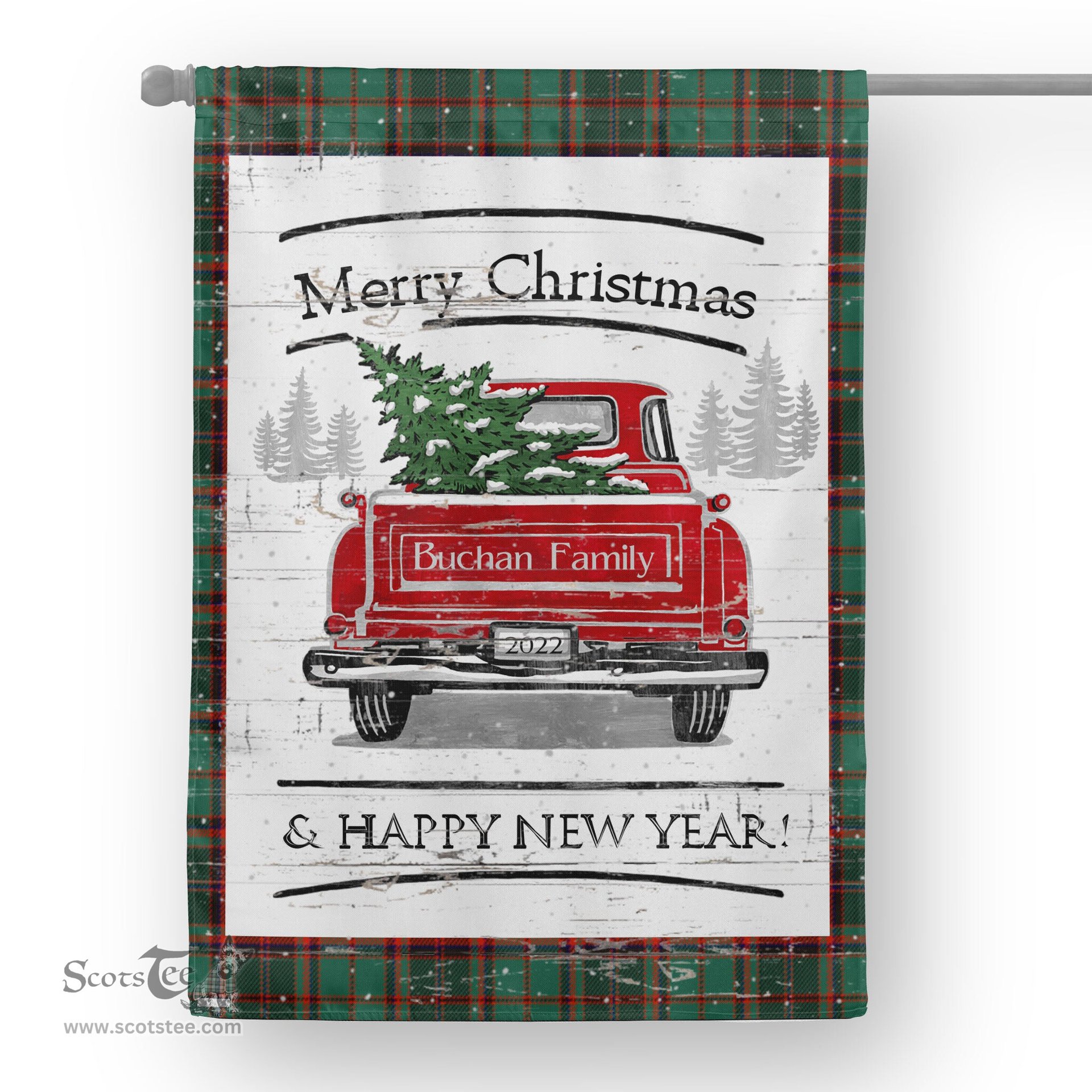 Tartan House Flag Vintage Red Truck with Christmas Tree Family Scottish Clan Buchan Ancient Tartan Flag, Tartan Garden Flag, Tartan House Flag, Tartan Flag, Crest Garden Flag, Garden Flag, Ireland Garden Flag, Family Crest, Custom Flag, Custom Garden Flag, Ireland Custom Flag, Clan Tartan Flags