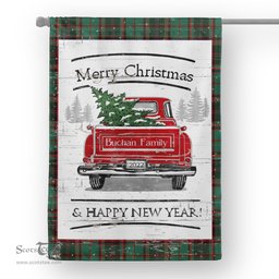 Tartan House Flag Vintage Red Truck with Christmas Tree Family Scottish Clan Buchan Ancient Tartan Flag, Tartan Garden Flag, Tartan House Flag, Tartan Flag, Crest Garden Flag, Garden Flag, Ireland Garden Flag, Family Crest, Custom Flag, Custom Garden Flag, Ireland Custom Flag, Clan Tartan Flags