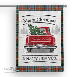 Tartan House Flag Vintage Red Truck with Christmas Tree Family Scottish Clan Caledonia Tartan Flag, Tartan Garden Flag, Tartan House Flag, Tartan Flag, Crest Garden Flag, Garden Flag, Ireland Garden Flag, Family Crest, Custom Flag, Custom Garden Flag, Ireland Custom Flag, Clan Tartan Flags