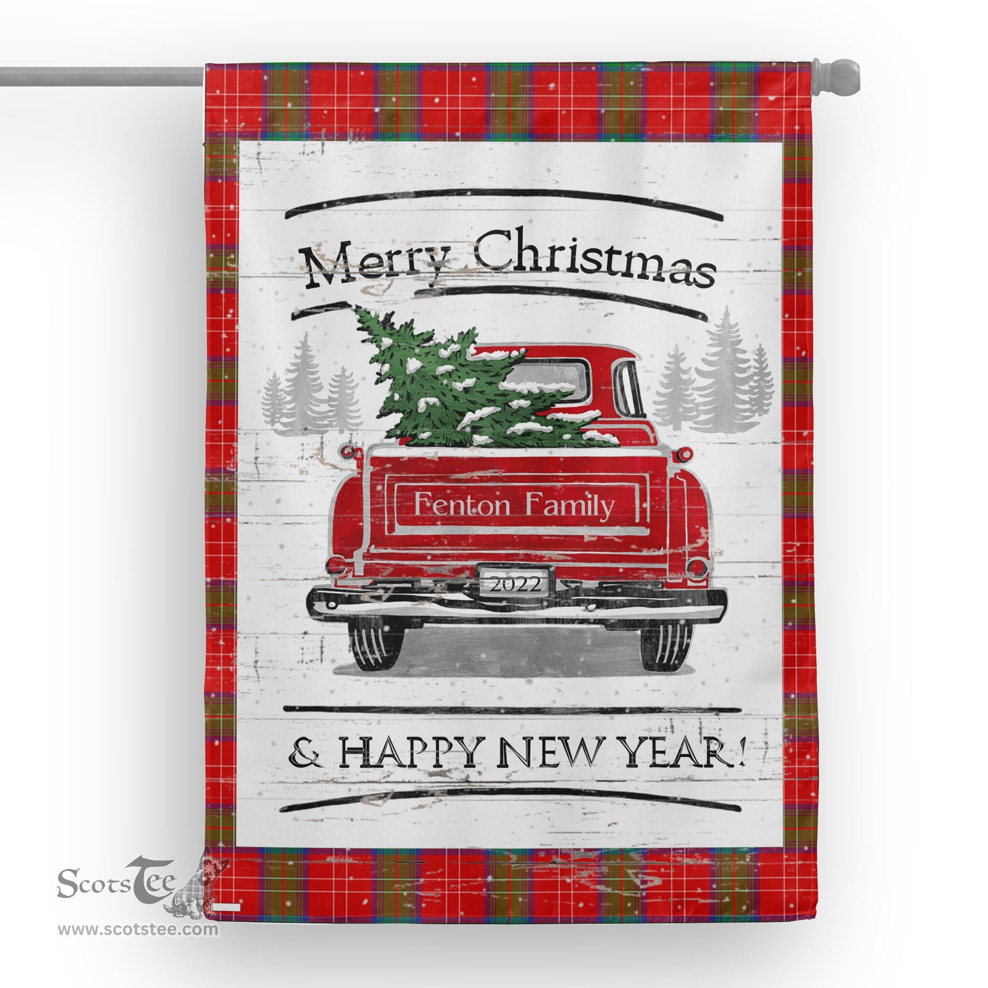 Tartan House Flag Vintage Red Truck with Christmas Tree Family Scottish Clan Fenton Tartan Flag, Tartan Garden Flag, Tartan House Flag, Tartan Flag, Crest Garden Flag, Garden Flag, Ireland Garden Flag, Family Crest, Custom Flag, Custom Garden Flag, Ireland Custom Flag, Clan Tartan Flags