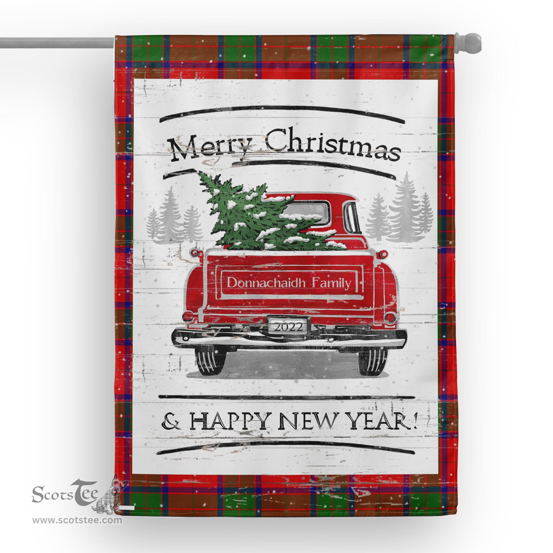 Tartan House Flag Vintage Red Truck with Christmas Tree Family Scottish Clan Donnachaidh Robertson Tartan Flag, Tartan Garden Flag, Tartan House Flag, Tartan Flag, Crest Garden Flag, Garden Flag, Ireland Garden Flag, Family Crest, Custom Flag, Custom Garden Flag, Ireland Custom Flag, Clan Tartan Flags