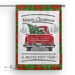 Tartan House Flag Vintage Red Truck with Christmas Tree Family Scottish Clan Burnett Ancient Tartan Flag, Tartan Garden Flag, Tartan House Flag, Tartan Flag, Crest Garden Flag, Garden Flag, Ireland Garden Flag, Family Crest, Custom Flag, Custom Garden Flag, Ireland Custom Flag, Clan Tartan Flags
