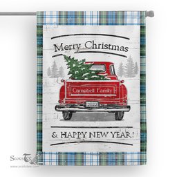 Tartan House Flag Vintage Red Truck with Christmas Tree Family Scottish Clan Campbell Dress Ancient Tartan Flag, Tartan Garden Flag, Tartan House Flag, Tartan Flag, Crest Garden Flag, Garden Flag, Ireland Garden Flag, Family Crest, Custom Flag, Custom Garden Flag, Ireland Custom Flag, Clan Tartan Flags