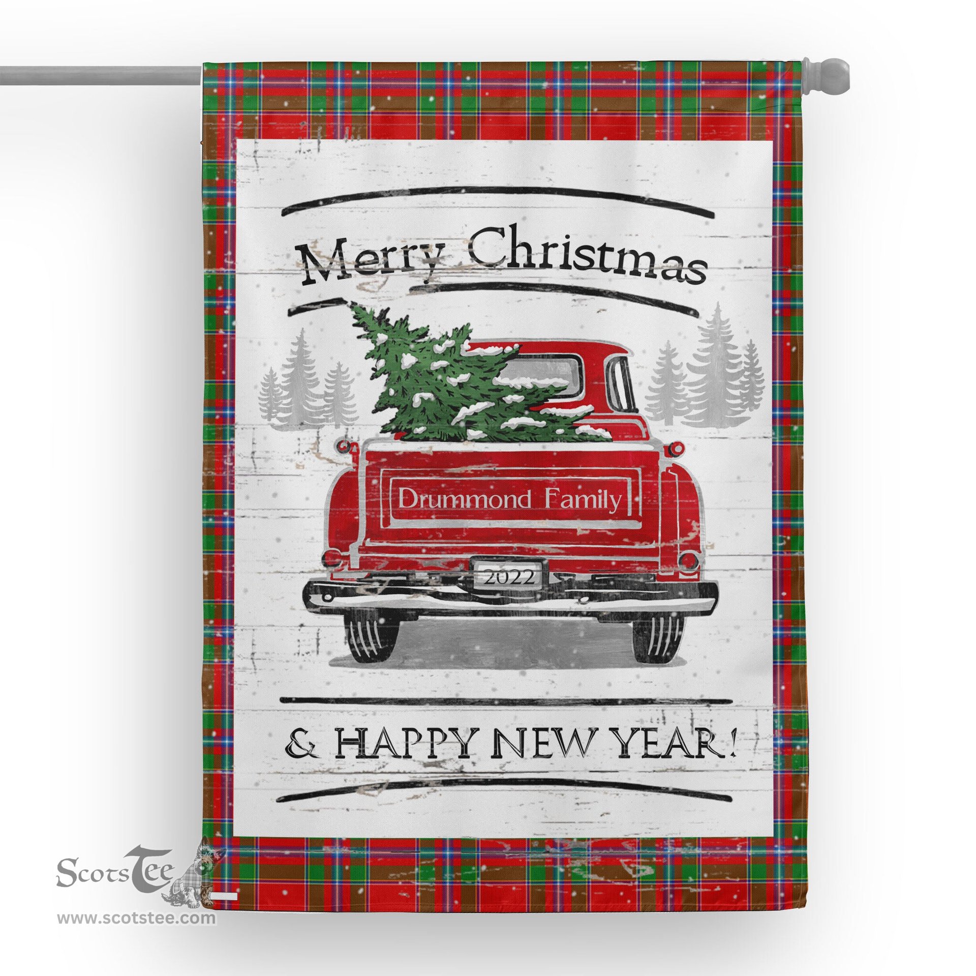 Tartan House Flag Vintage Red Truck with Christmas Tree Family Scottish Clan Drummond Of Perth Tartan Flag, Tartan Garden Flag, Tartan House Flag, Tartan Flag, Crest Garden Flag, Garden Flag, Ireland Garden Flag, Family Crest, Custom Flag, Custom Garden Flag, Ireland Custom Flag, Clan Tartan Flags