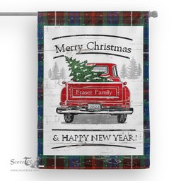 Tartan House Flag Vintage Red Truck with Christmas Tree Family Scottish Clan Fraser Hunting Ancient Tartan Flag, Tartan Garden Flag, Tartan House Flag, Tartan Flag, Crest Garden Flag, Garden Flag, Ireland Garden Flag, Family Crest, Custom Flag, Custom Garden Flag, Ireland Custom Flag, Clan Tartan Flags