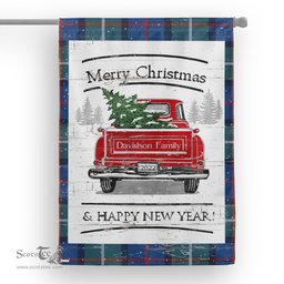 Tartan House Flag Vintage Red Truck with Christmas Tree Family Scottish Clan Davidson Of Tulloch Tartan Flag, Tartan Garden Flag, Tartan House Flag, Tartan Flag, Crest Garden Flag, Garden Flag, Ireland Garden Flag, Family Crest, Custom Flag, Custom Garden Flag, Ireland Custom Flag, Clan Tartan Flags