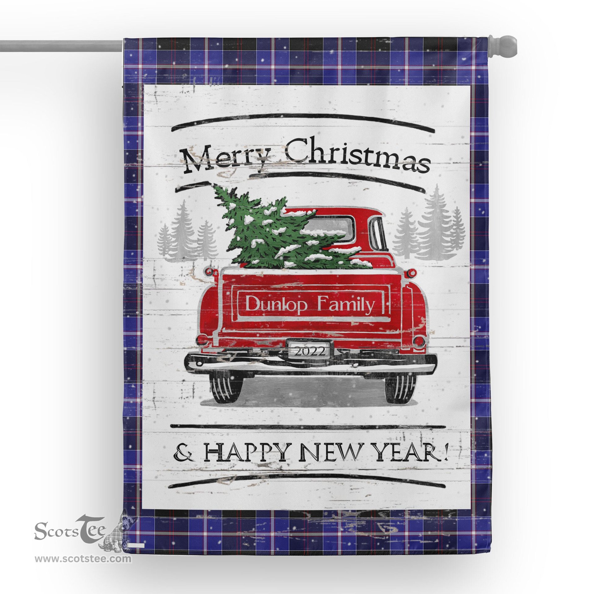 Tartan House Flag Vintage Red Truck with Christmas Tree Family Scottish Clan Dunlop Tartan Flag, Tartan Garden Flag, Tartan House Flag, Tartan Flag, Crest Garden Flag, Garden Flag, Ireland Garden Flag, Family Crest, Custom Flag, Custom Garden Flag, Ireland Custom Flag, Clan Tartan Flags