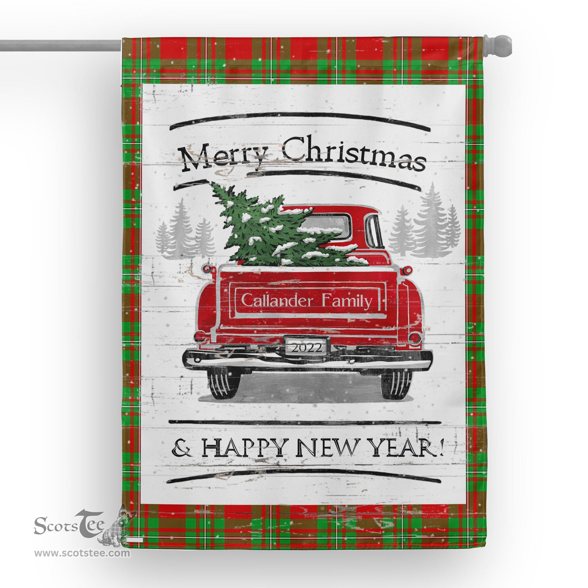 Tartan House Flag Vintage Red Truck with Christmas Tree Family Scottish Clan Callander Tartan Flag, Tartan Garden Flag, Tartan House Flag, Tartan Flag, Crest Garden Flag, Garden Flag, Ireland Garden Flag, Family Crest, Custom Flag, Custom Garden Flag, Ireland Custom Flag, Clan Tartan Flags