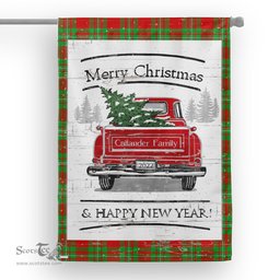 Tartan House Flag Vintage Red Truck with Christmas Tree Family Scottish Clan Callander Tartan Flag, Tartan Garden Flag, Tartan House Flag, Tartan Flag, Crest Garden Flag, Garden Flag, Ireland Garden Flag, Family Crest, Custom Flag, Custom Garden Flag, Ireland Custom Flag, Clan Tartan Flags
