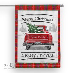 Tartan House Flag Vintage Red Truck with Christmas Tree Family Scottish Clan Fraser Tartan Flag, Tartan Garden Flag, Tartan House Flag, Tartan Flag, Crest Garden Flag, Garden Flag, Ireland Garden Flag, Family Crest, Custom Flag, Custom Garden Flag, Ireland Custom Flag, Clan Tartan Flags