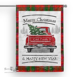 Tartan House Flag Vintage Red Truck with Christmas Tree Family Scottish Clan Crief District Tartan Flag, Tartan Garden Flag, Tartan House Flag, Tartan Flag, Crest Garden Flag, Garden Flag, Ireland Garden Flag, Family Crest, Custom Flag, Custom Garden Flag, Ireland Custom Flag, Clan Tartan Flags