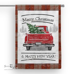 Tartan House Flag Vintage Red Truck with Christmas Tree Family Scottish Clan Davidson Dress Dancers Tartan Flag, Tartan Garden Flag, Tartan House Flag, Tartan Flag, Crest Garden Flag, Garden Flag, Ireland Garden Flag, Family Crest, Custom Flag, Custom Garden Flag, Ireland Custom Flag, Clan Tartan Flags