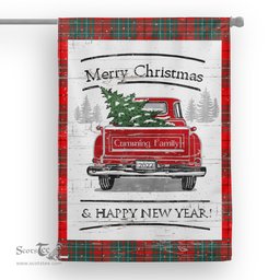 Tartan House Flag Vintage Red Truck with Christmas Tree Family Scottish Clan Cumming Tartan Flag, Tartan Garden Flag, Tartan House Flag, Tartan Flag, Crest Garden Flag, Garden Flag, Ireland Garden Flag, Family Crest, Custom Flag, Custom Garden Flag, Ireland Custom Flag, Clan Tartan Flags