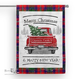 Tartan House Flag Vintage Red Truck with Christmas Tree Family Scottish Clan Charteris Tartan Flag, Tartan Garden Flag, Tartan House Flag, Tartan Flag, Crest Garden Flag, Garden Flag, Ireland Garden Flag, Family Crest, Custom Flag, Custom Garden Flag, Ireland Custom Flag, Clan Tartan Flags