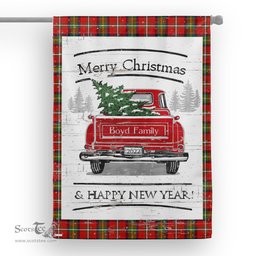 Tartan House Flag Vintage Red Truck with Christmas Tree Family Scottish Clan Boyd Tartan Flag, Tartan Garden Flag, Tartan House Flag, Tartan Flag, Crest Garden Flag, Garden Flag, Ireland Garden Flag, Family Crest, Custom Flag, Custom Garden Flag, Ireland Custom Flag, Clan Tartan Flags