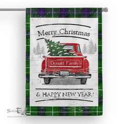 Tartan House Flag Vintage Red Truck with Christmas Tree Family Scottish Clan Donald MacDonald Tartan Flag, Tartan Garden Flag, Tartan House Flag, Tartan Flag, Crest Garden Flag, Garden Flag, Ireland Garden Flag, Family Crest, Custom Flag, Custom Garden Flag, Ireland Custom Flag, Clan Tartan Flags