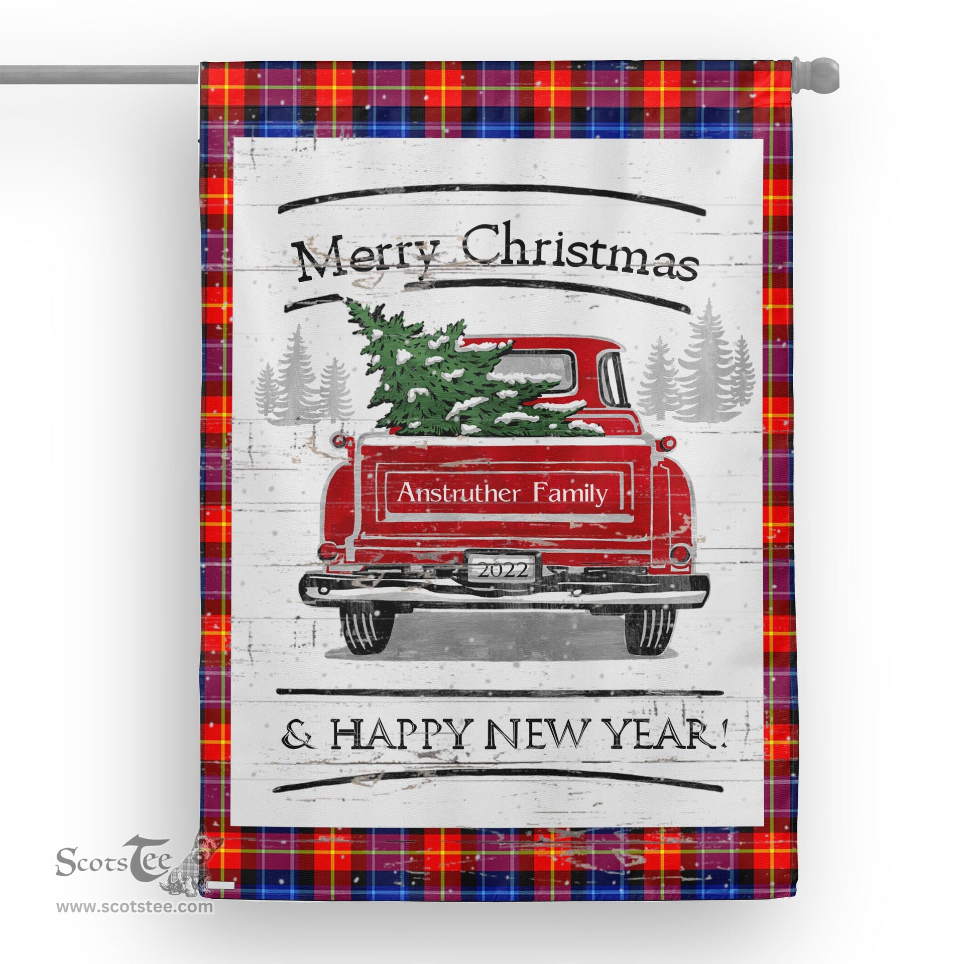 Tartan House Flag Vintage Red Truck with Christmas Tree Family Scottish Clan Anstruther Tartan Flag, Tartan Garden Flag, Tartan House Flag, Tartan Flag, Crest Garden Flag, Garden Flag, Ireland Garden Flag, Family Crest, Custom Flag, Custom Garden Flag, Ireland Custom Flag, Clan Tartan Flags