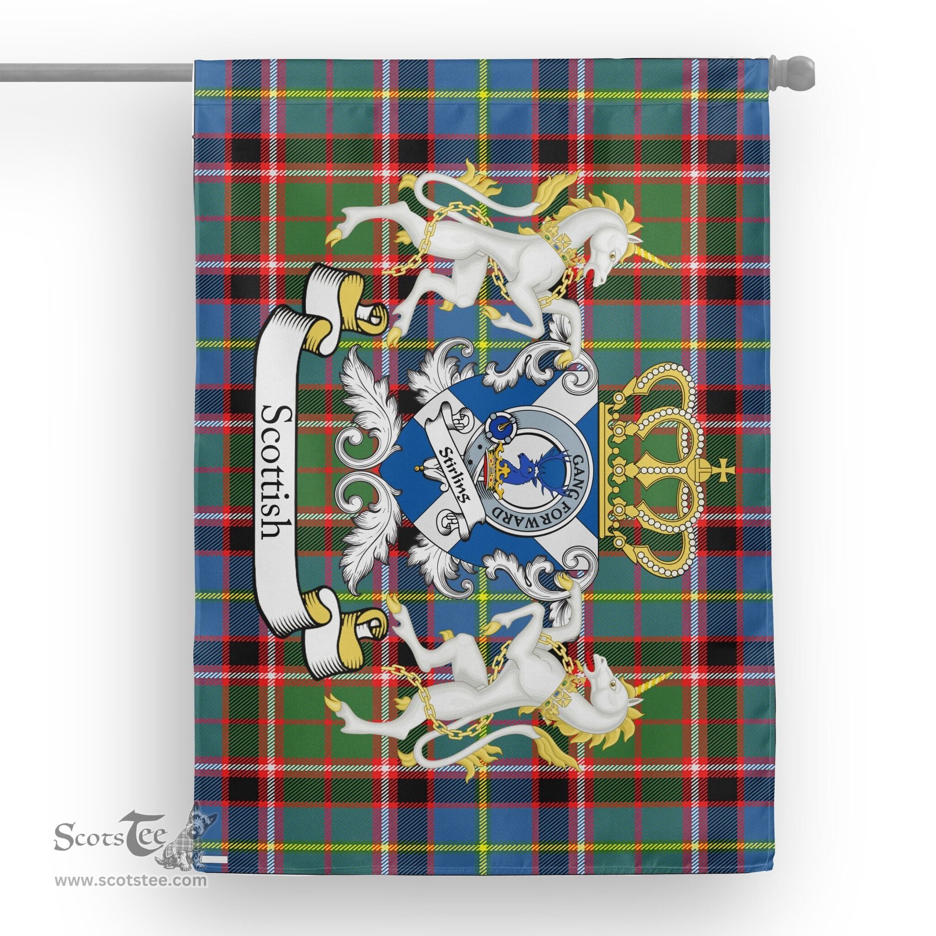 Scotstee Shop Tartan Garden Flag Stirling of Cadder Tartan Flag Clan Badge With Lion Scottish Tartan House Flag