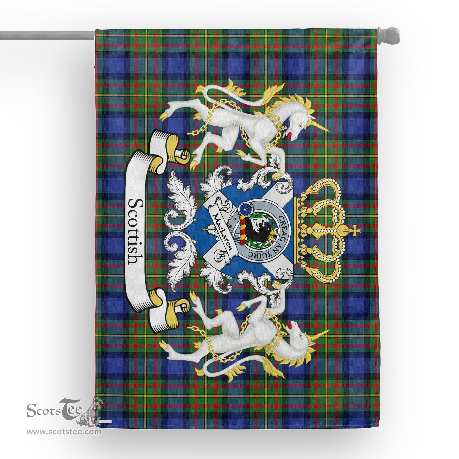 Scotstee Shop Tartan Garden Flag MacLaren Tartan Flag Clan Badge With Lion Scottish Tartan House Flag