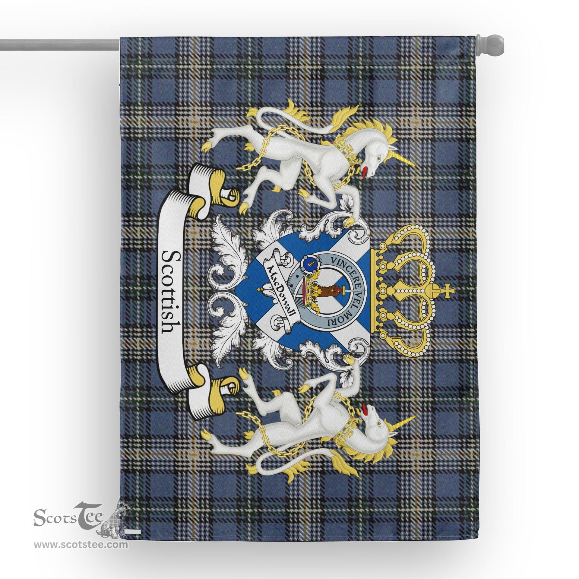 Scotstee Shop Tartan Garden Flag MacDowall Tartan Flag Clan Badge With Lion Scottish Tartan House Flag