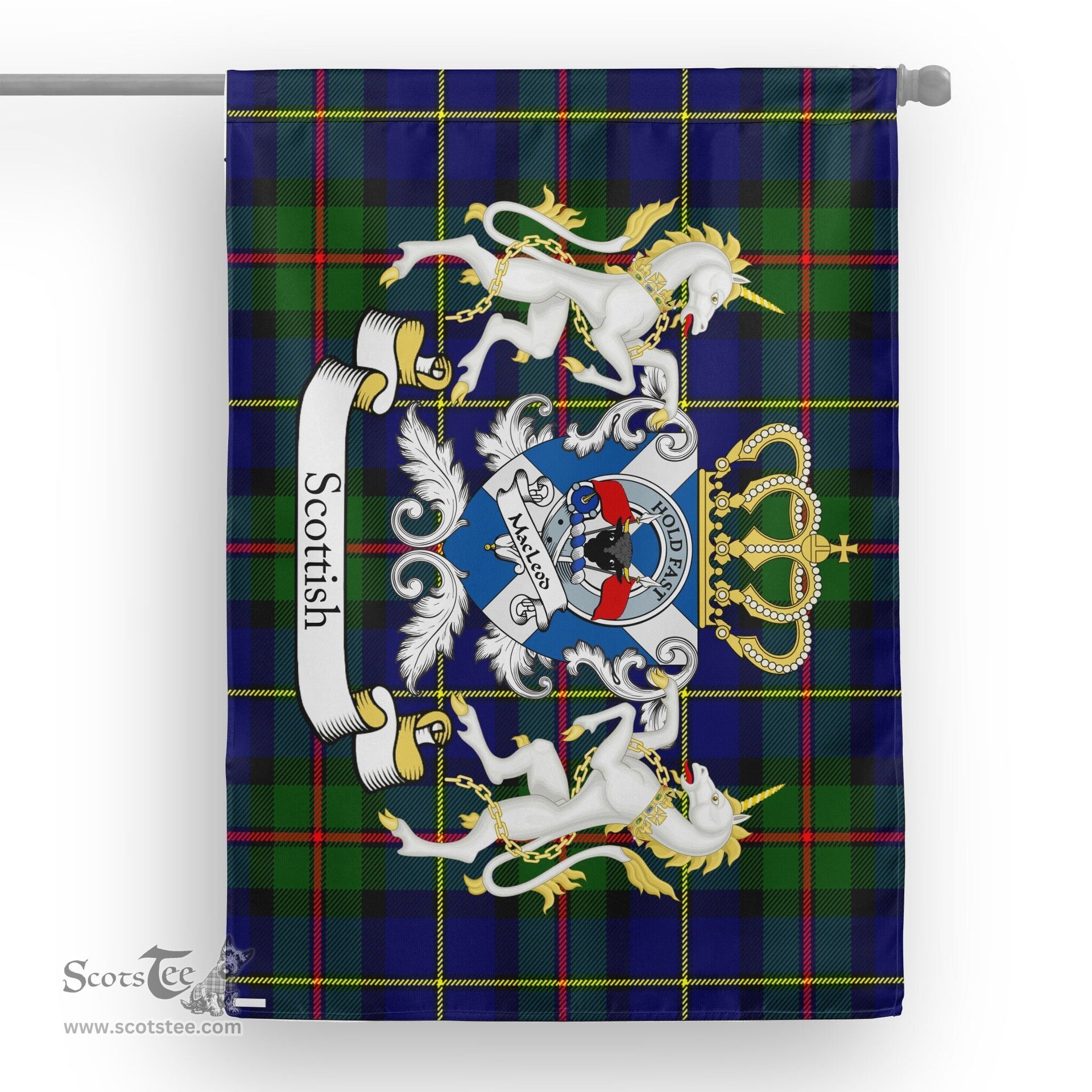 Scotstee Shop Tartan Garden Flag MacLeod Tartan Flag Clan Badge With Lion Scottish Tartan House Flag