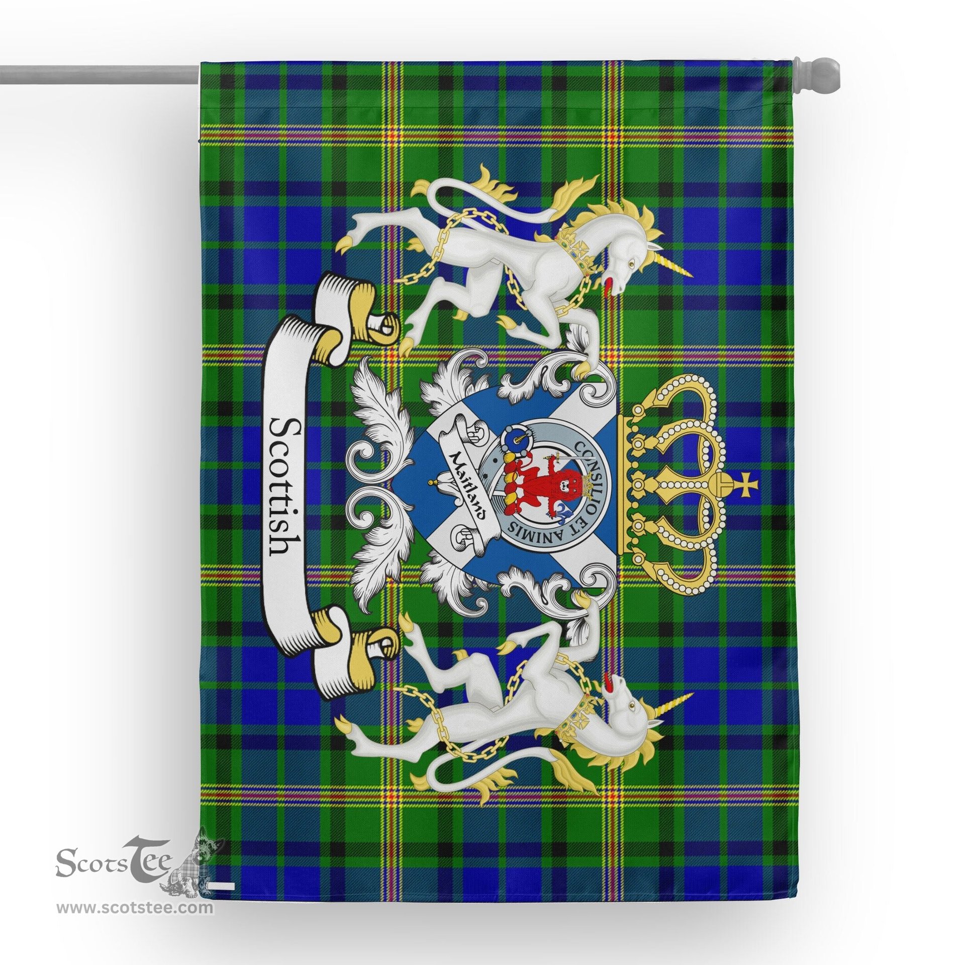 Scotstee Shop Tartan Garden Flag Maitland Tartan Flag Clan Badge With Lion Scottish Tartan House Flag