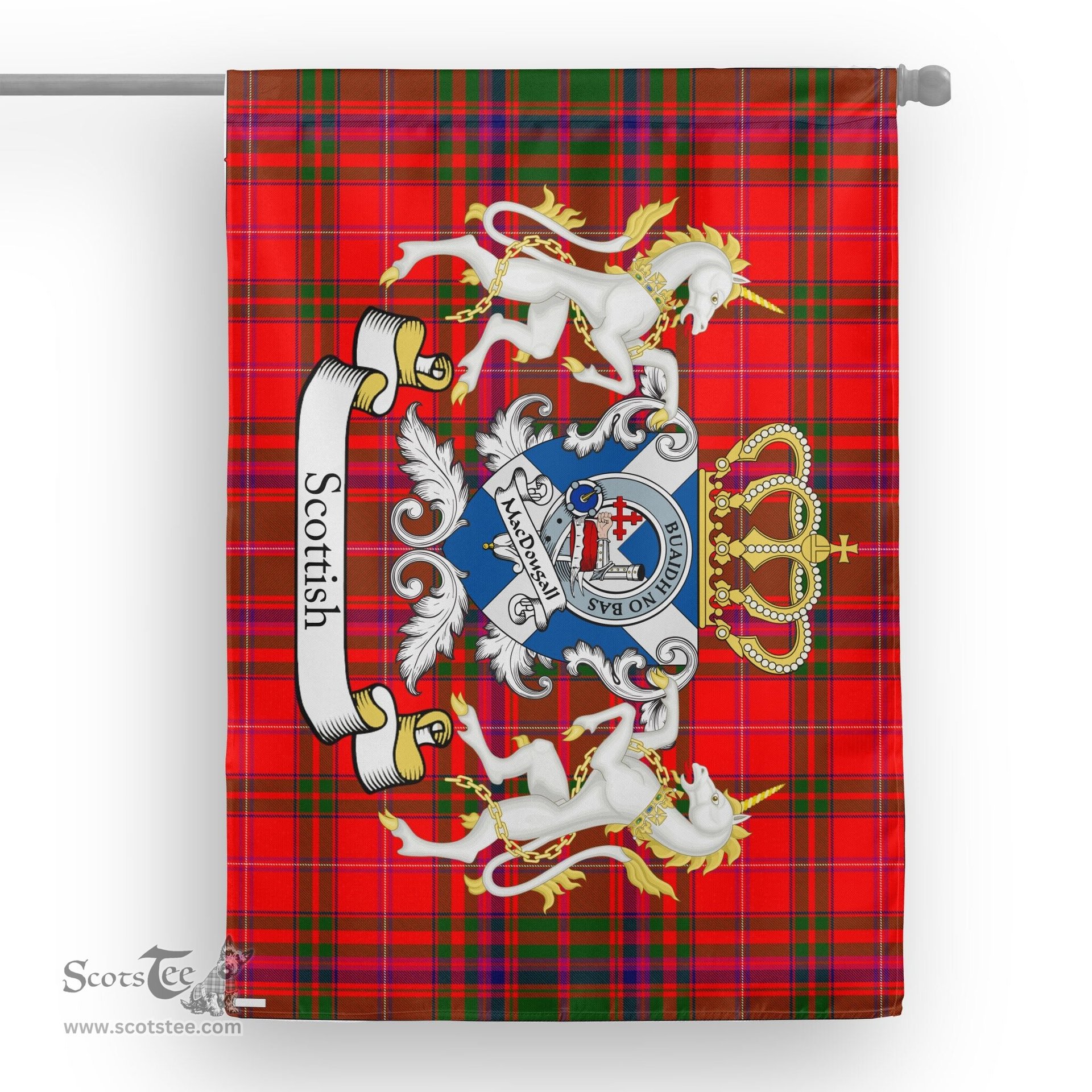 Scotstee Shop Tartan Garden Flag MacDougall Tartan Flag Clan Badge With Lion Scottish Tartan House Flag