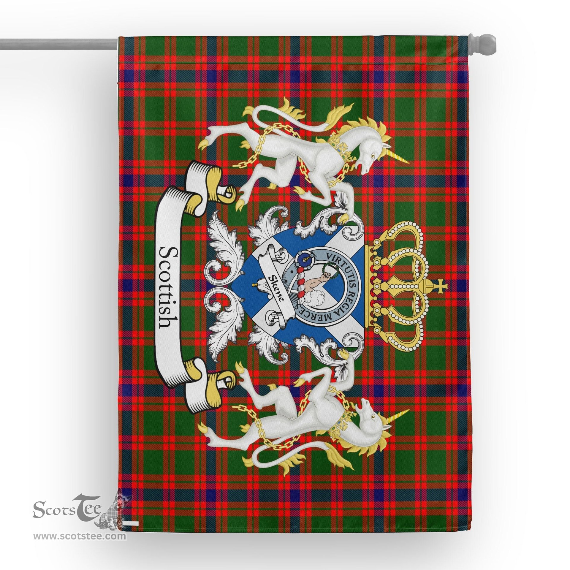 Scotstee Shop Tartan Garden Flag Skene Tartan Flag Clan Badge With Lion Scottish Tartan House Flag