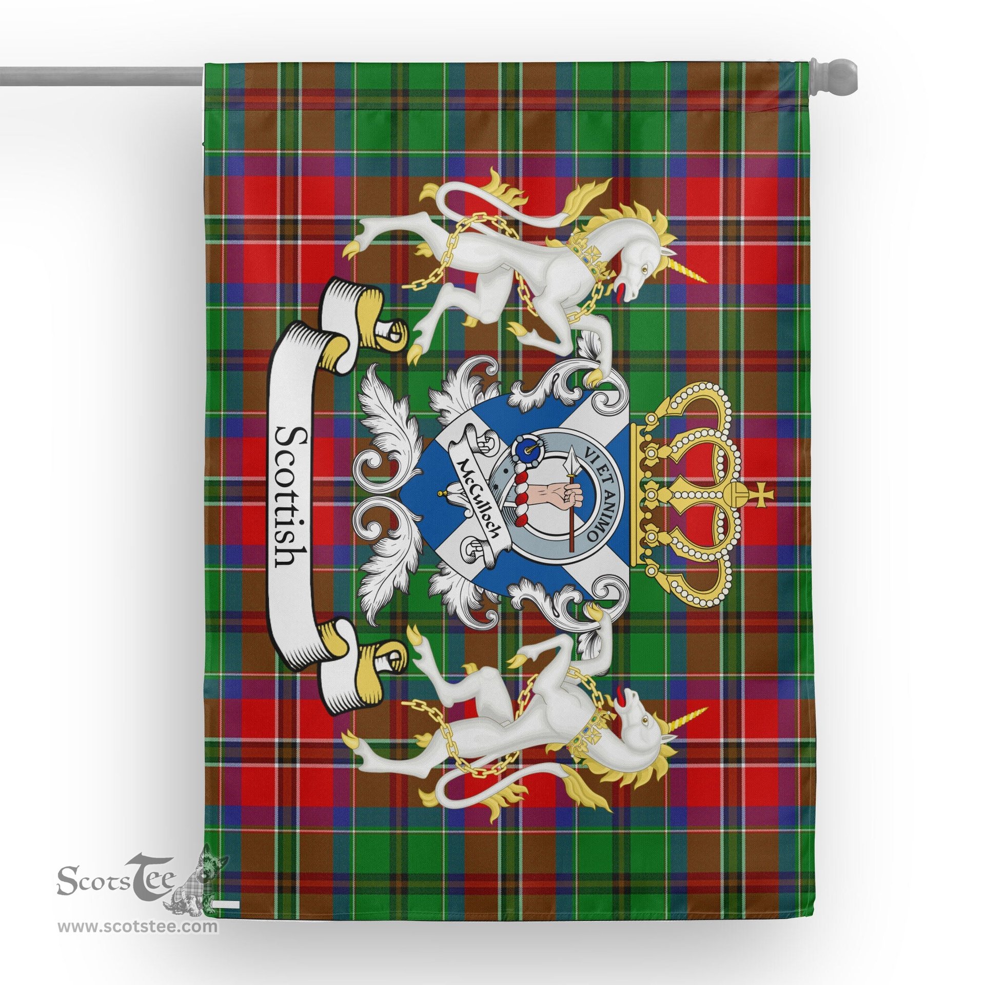 Scotstee Shop Tartan Garden Flag Mcculloch Tartan Flag Clan Badge With Lion Scottish Tartan House Flag