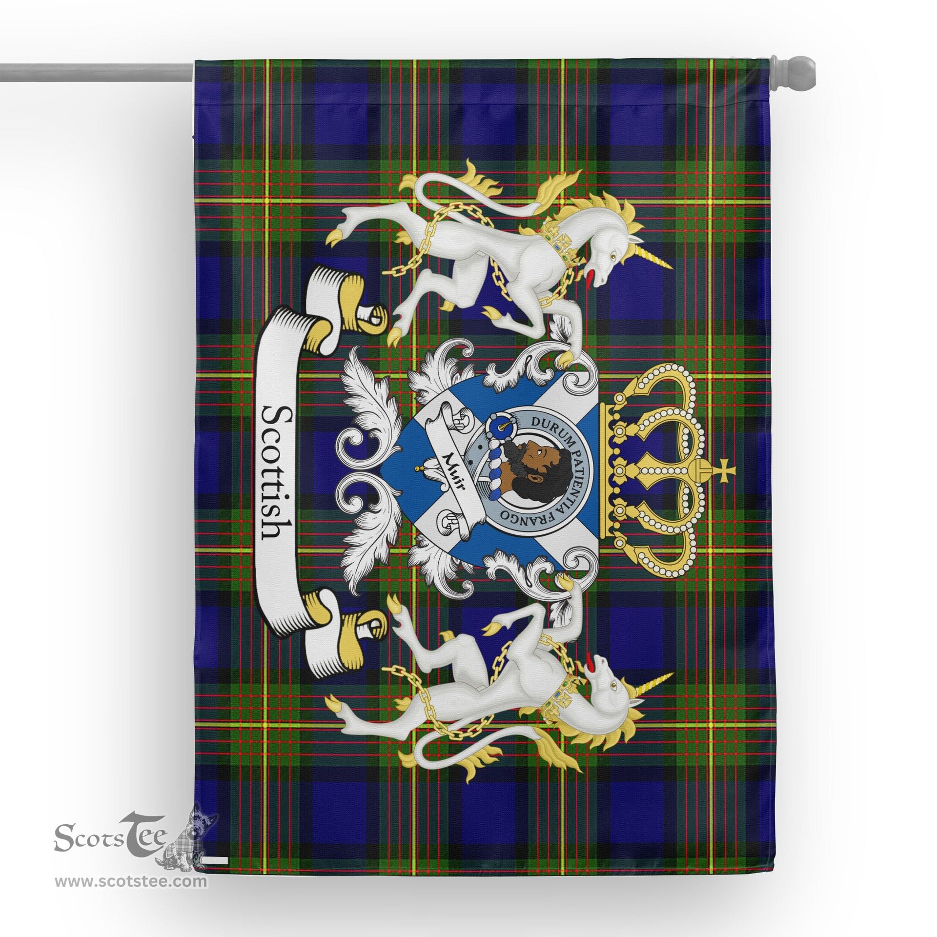 Scotstee Shop Tartan Garden Flag Muir Tartan Flag Clan Badge With Lion Scottish Tartan House Flag