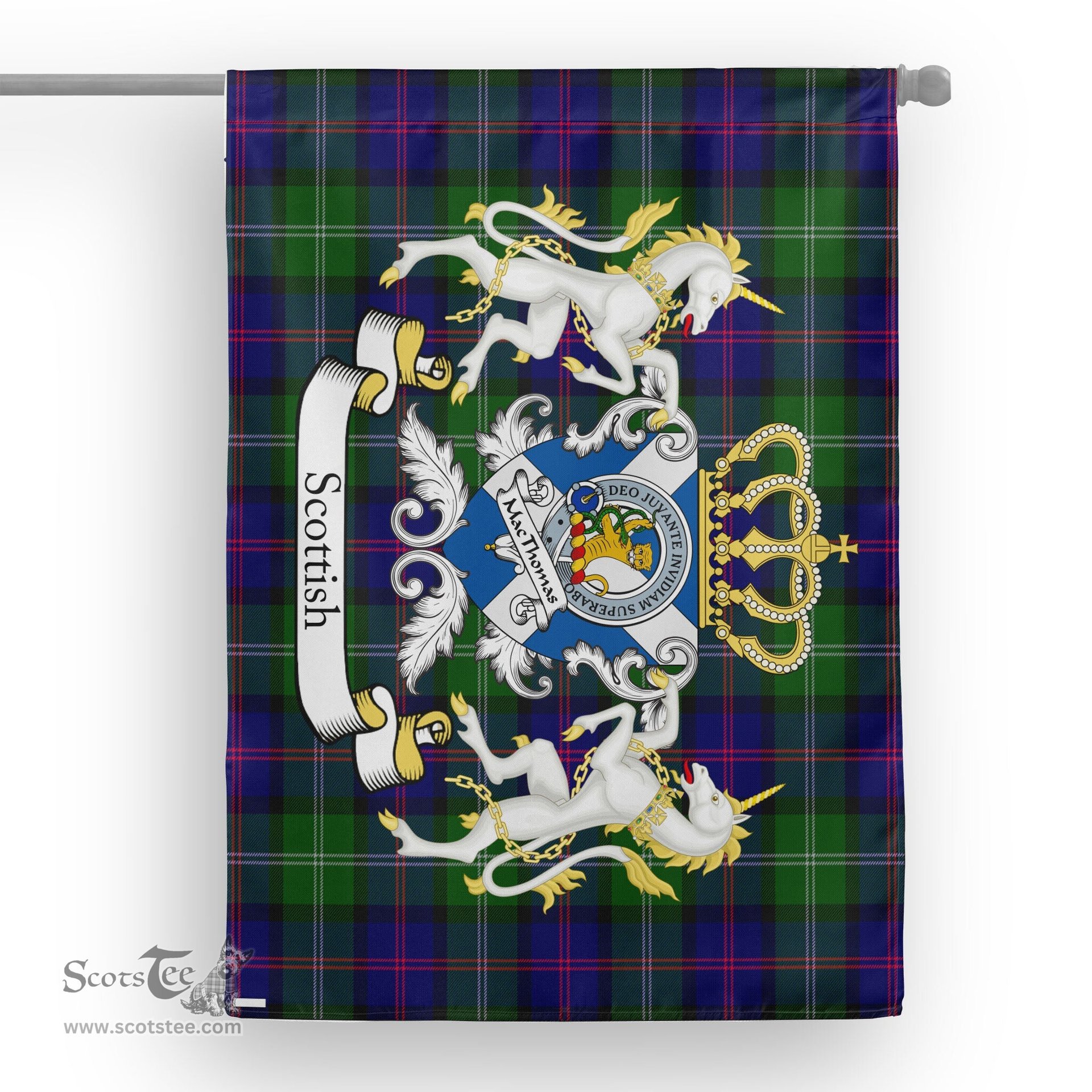 Scotstee Shop Tartan Garden Flag MacThomas Tartan Flag Clan Badge With Lion Scottish Tartan House Flag