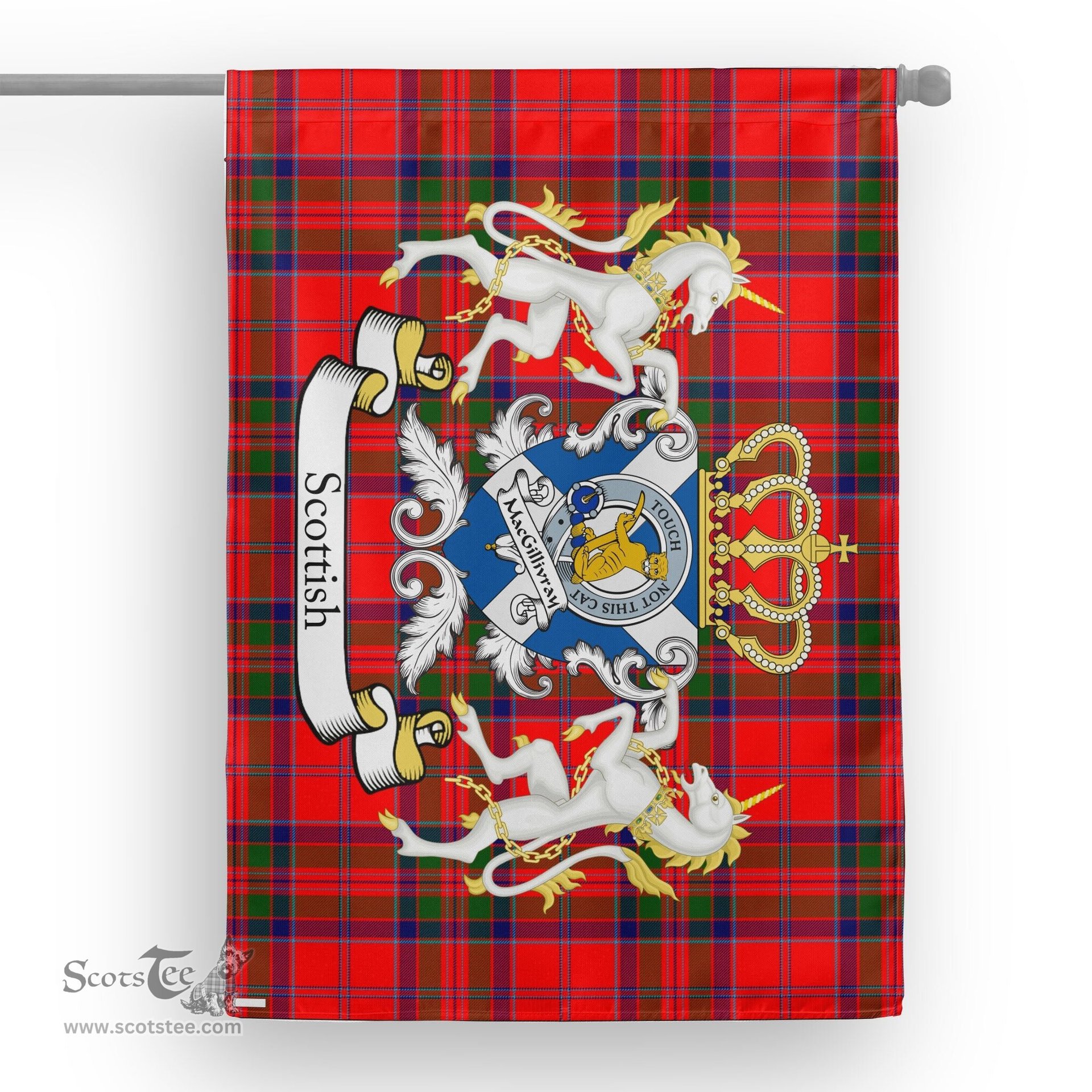 Scotstee Shop Tartan Garden Flag MacGillivray Tartan Flag Clan Badge With Lion Scottish Tartan House Flag