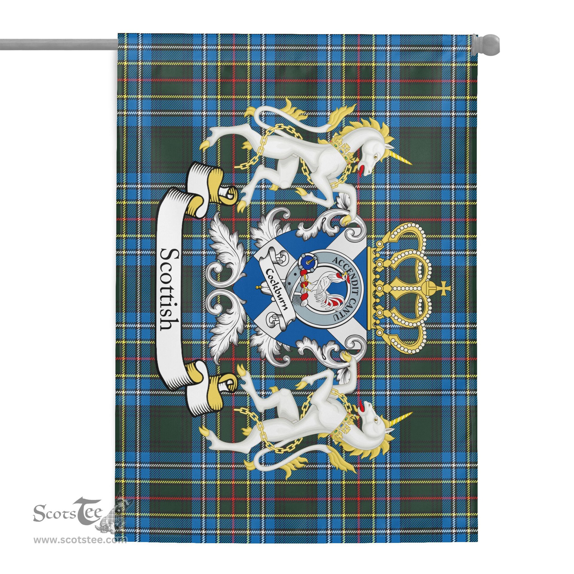 Scotstee Shop - Scotstee Shop Tartan Garden Flag Cockburn Tartan Flag Clan Badge Lion Scottish Tartan House Flag