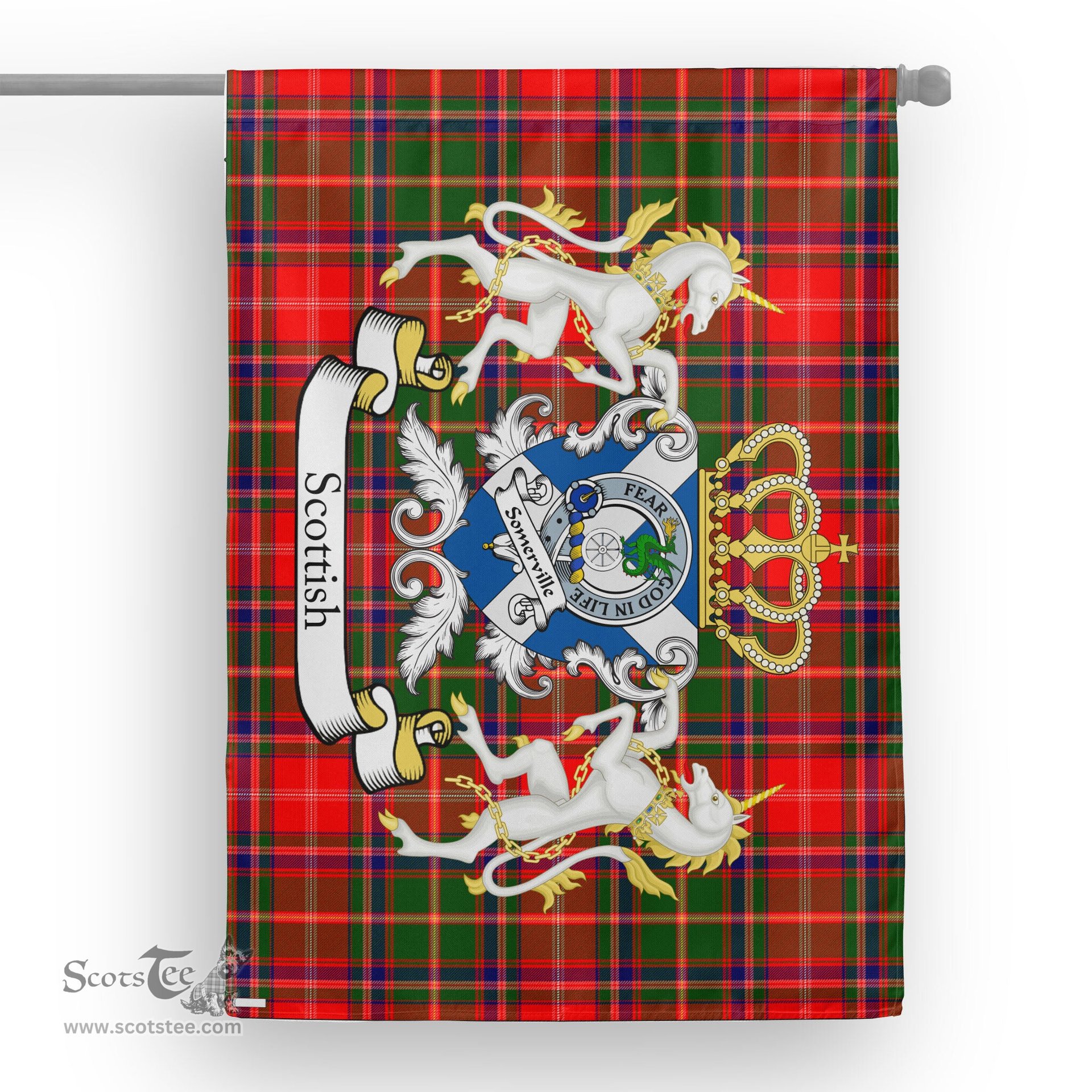 Scotstee Shop Tartan Garden Flag Somerville Tartan Flag Clan Badge With Lion Scottish Tartan House Flag