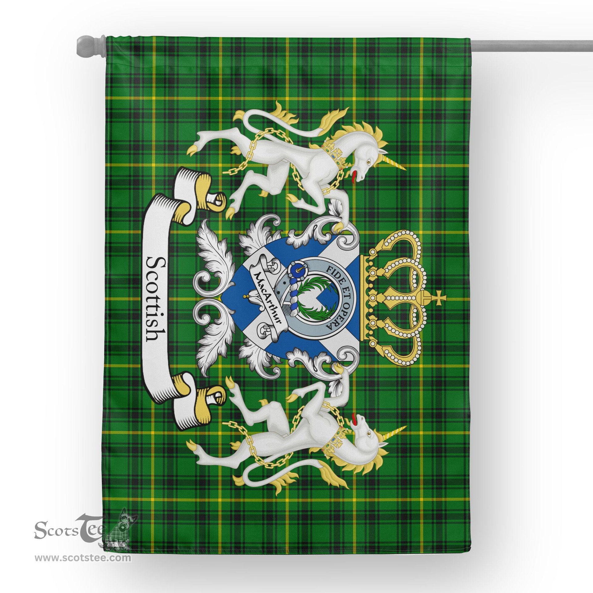 Scotstee Shop Tartan Garden Flag Macarthur Tartan Flag Clan Badge With Lion Scottish Tartan House Flag