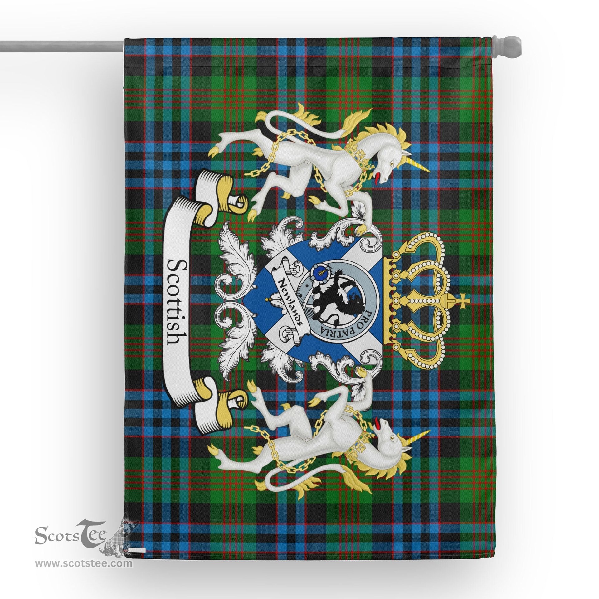 Scotstee Shop Tartan Garden Flag Newlands Tartan Flag Clan Badge With Lion Scottish Tartan House Flag