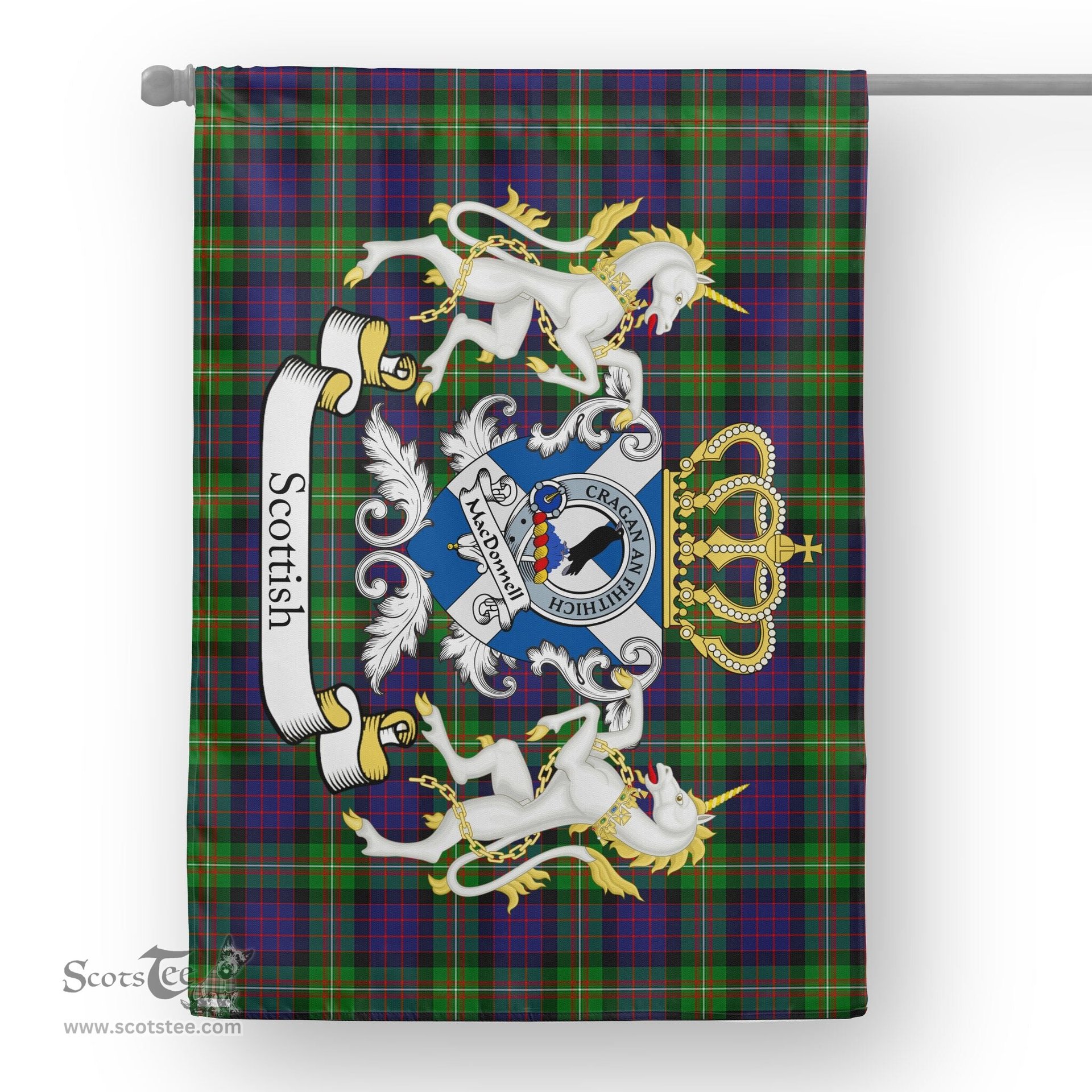 Scotstee Shop Tartan Garden Flag MacDonell of Glengarry Tartan Flag Clan Badge With Lion Scottish Tartan House Flag