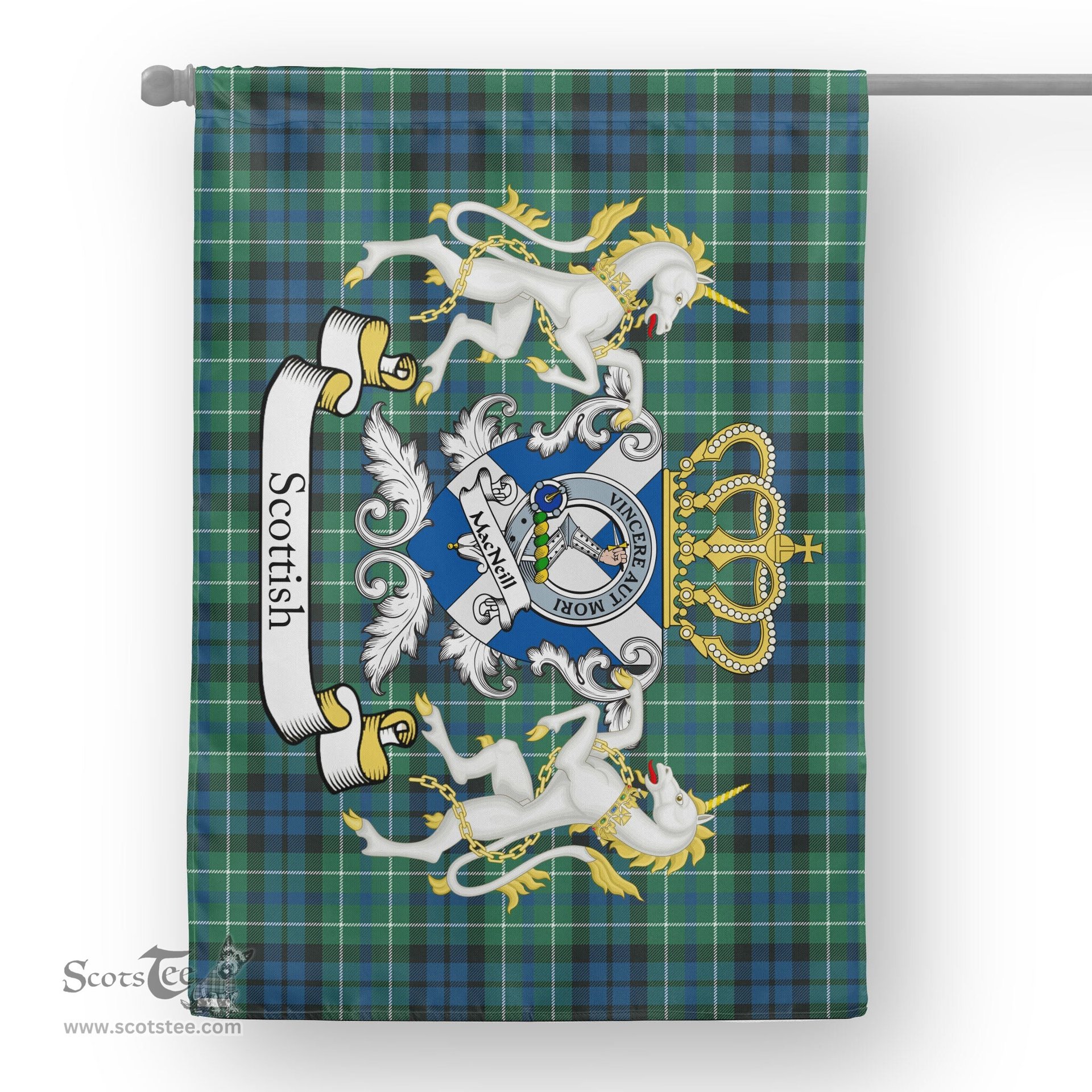 Scotstee Shop Tartan Garden Flag MacNeil of Colonsay Tartan Flag Clan Badge With Lion Scottish Tartan House Flag
