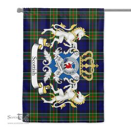 Scotstee Shop - Scotstee Shop Tartan Garden Flag Colquhoun Tartan Flag Clan Badge Lion Scottish Tartan House Flag