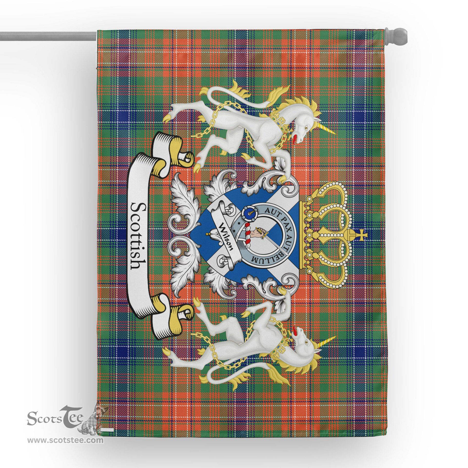 Scotstee Shop Tartan Garden Flag Wilson Tartan Flag Clan Badge With Lion Scottish Tartan House Flag